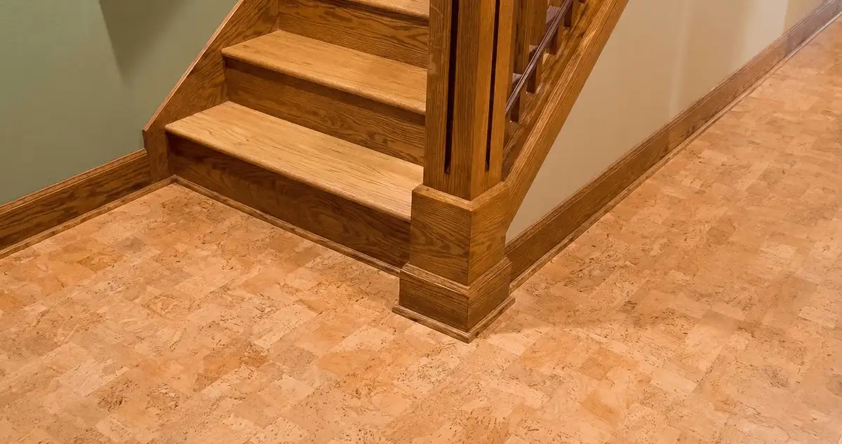 End of a staircase with cork flooring in Orlando, FL